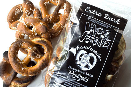 Extra dark Uncle Jerry's pretzels in bag and loose