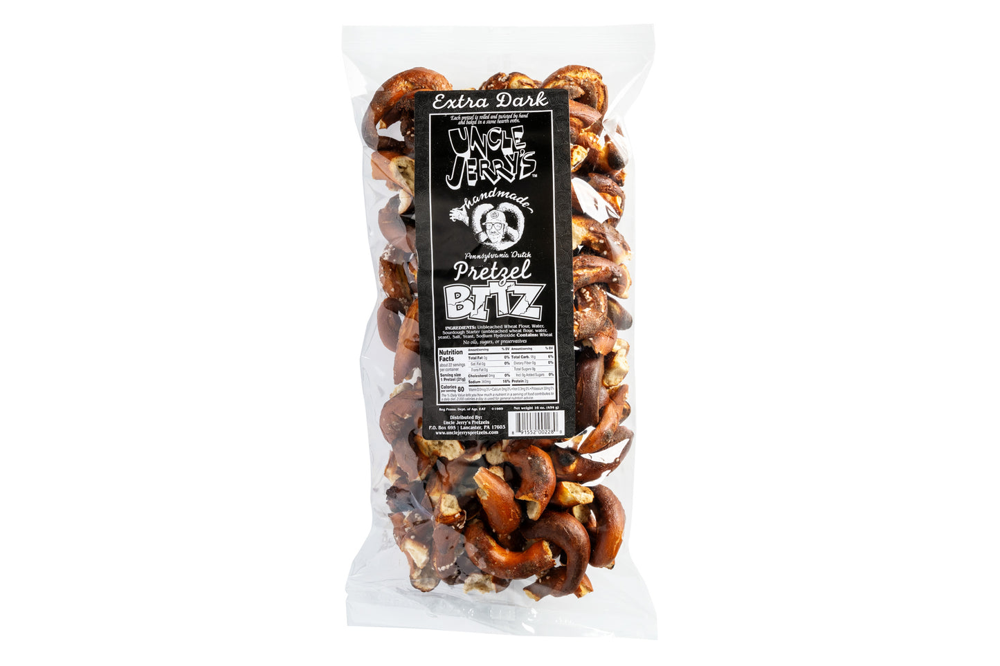 Bag of Uncle Jerry's extra dark pretzel bits