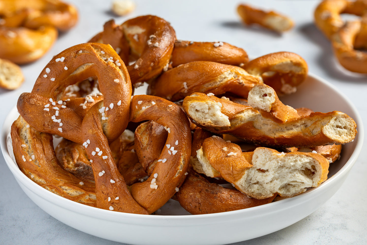 Bowl of salted pretzels